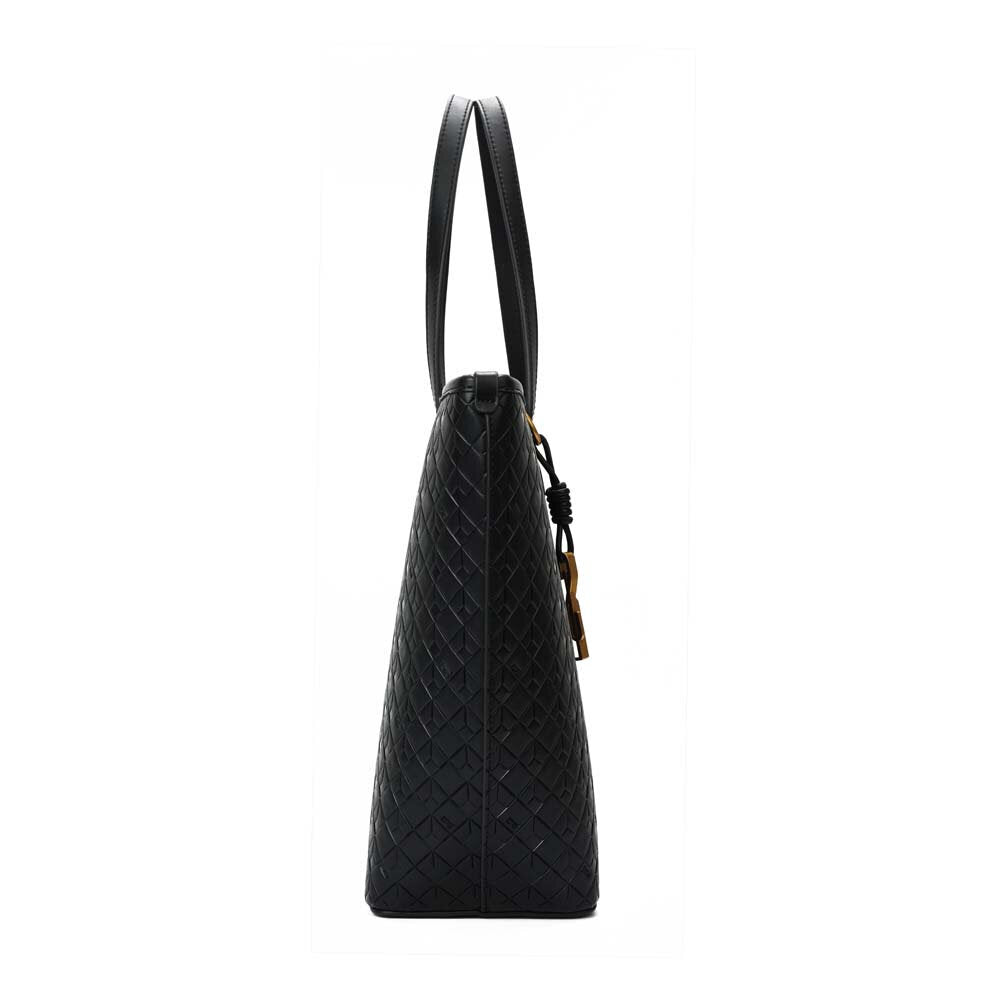 Bolsa Shopper Santa Lolla Preta Textura Cubos Detalhes Dourados