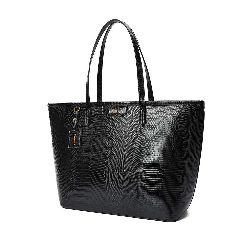 Bolsa Shopper Santa Lolla Preta Textura Lagarto