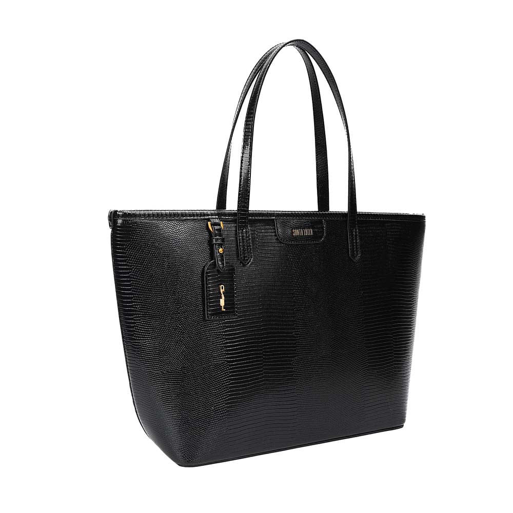Bolsa Shopper Santa Lolla Preta Textura Lagarto