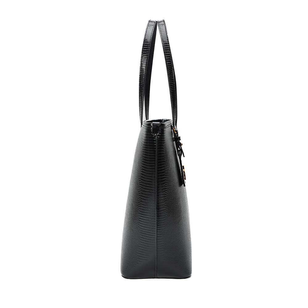 Bolsa Shopper Santa Lolla Preta Textura Lagarto