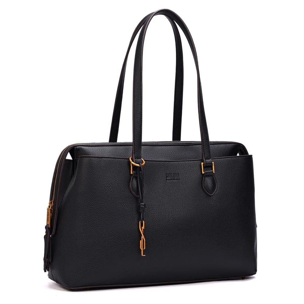 Bolsa Shopper Santa Lolla Preta Texturizada Alça Longa