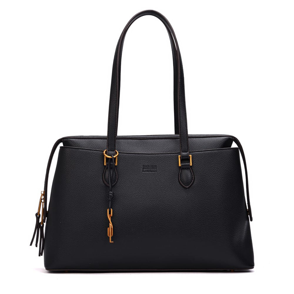 Bolsa Shopper Santa Lolla Preta Texturizada Alça Longa