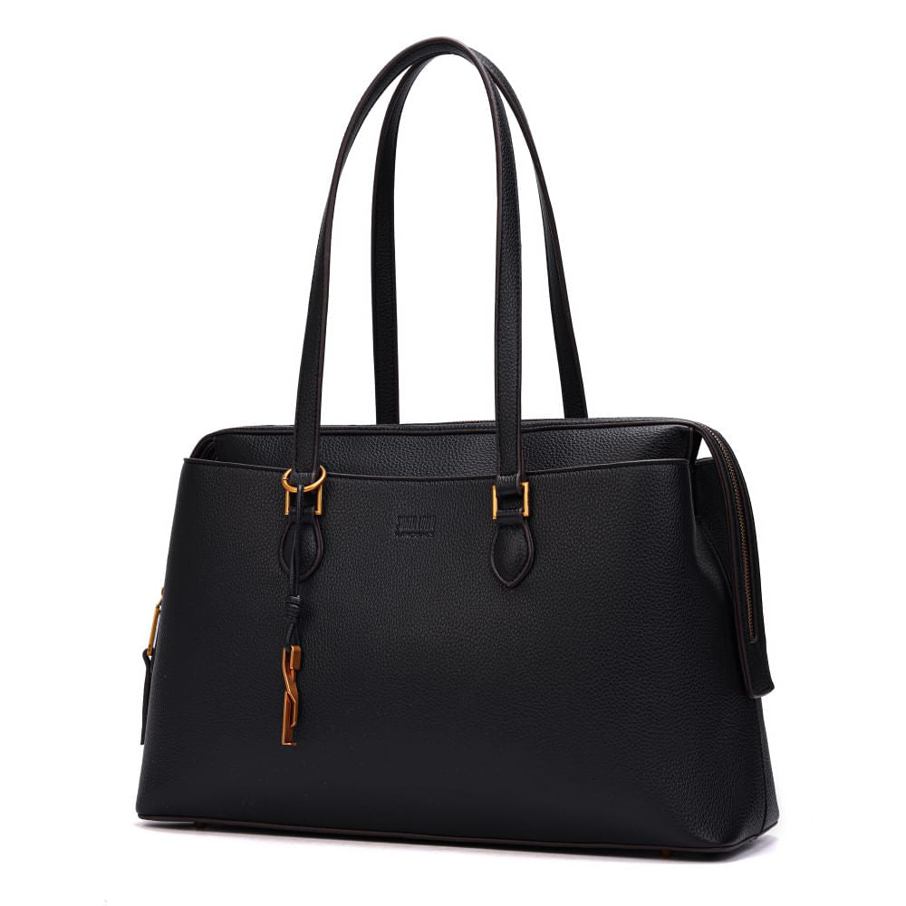 Bolsa Shopper Santa Lolla Preta Texturizada Alça Longa