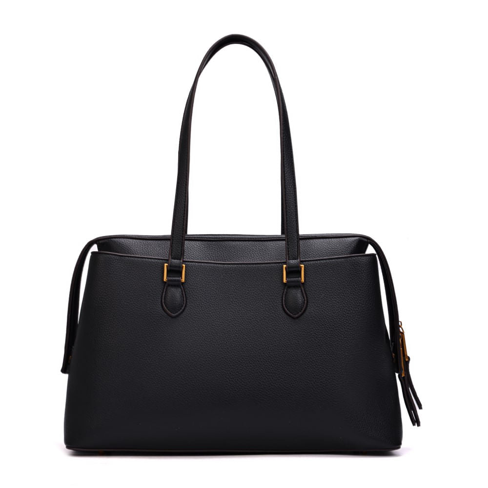 Bolsa Shopper Santa Lolla Preta Texturizada Alça Longa