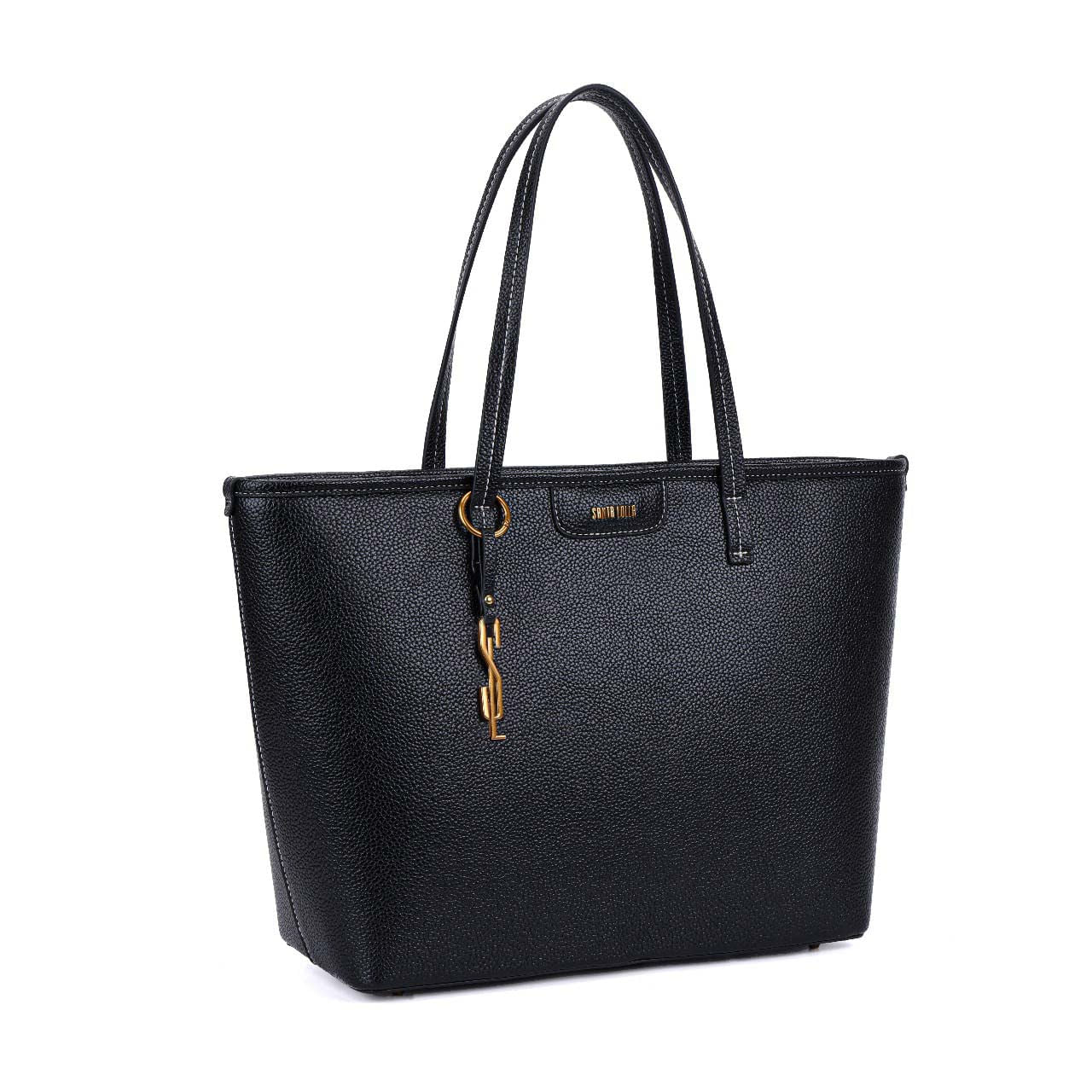Bolsa Shopper Santa Lolla Preta Zíper Pingente
