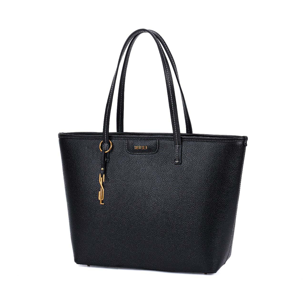 Bolsa Shopper Santa Lolla Preta Zíper Pingente