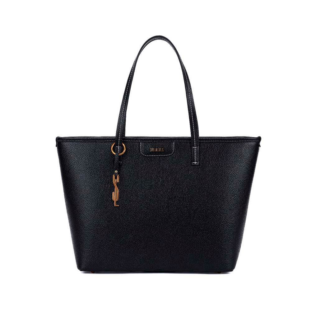 Bolsa Shopper Santa Lolla Preta Zíper Pingente