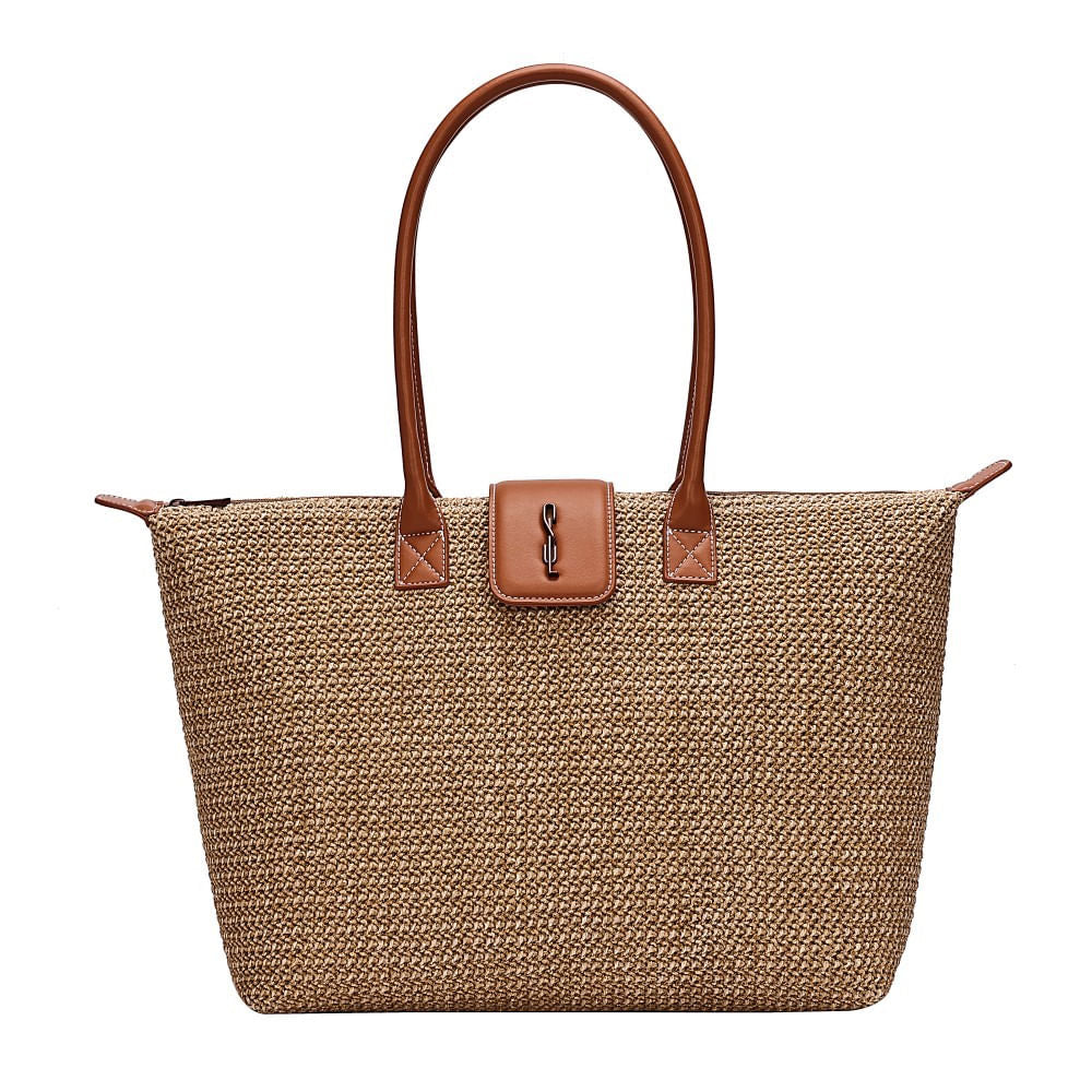 Bolsa Shopper Tramado Marrom Santa Lolla Alça De Ombro