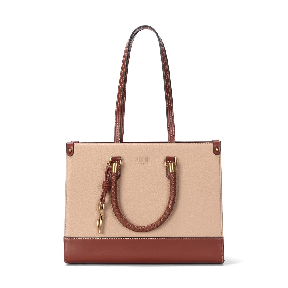 Bolsa Tote Santa Lolla Bege Alças Duplas Zíper