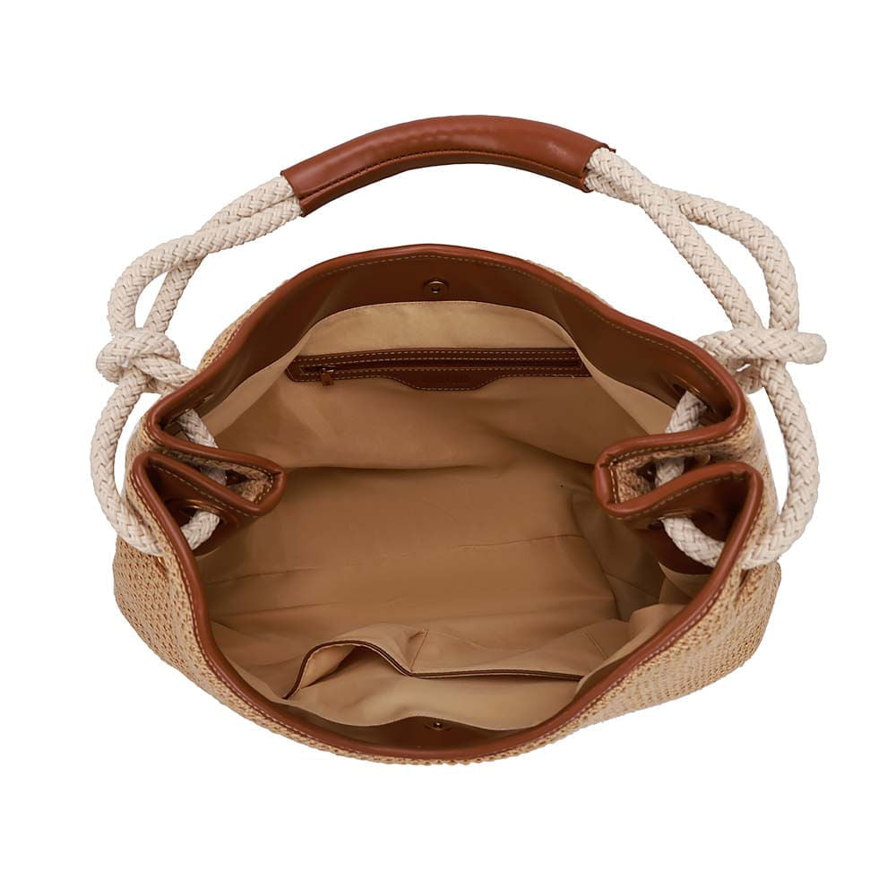 Bolsa Tote Santa Lolla Bege Tramado Alça Corda