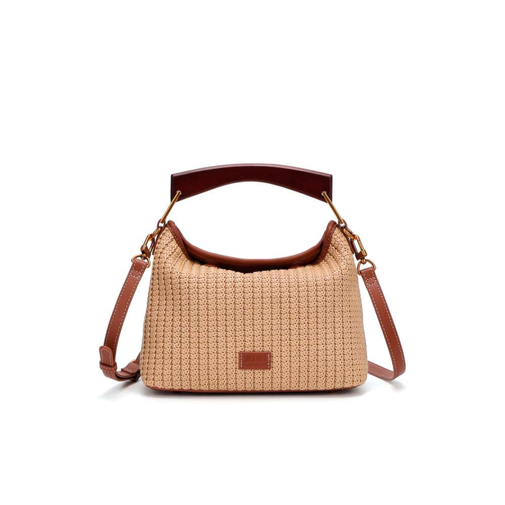 Bolsa Tote Santa Lolla Bege Tramado Alça Marrom