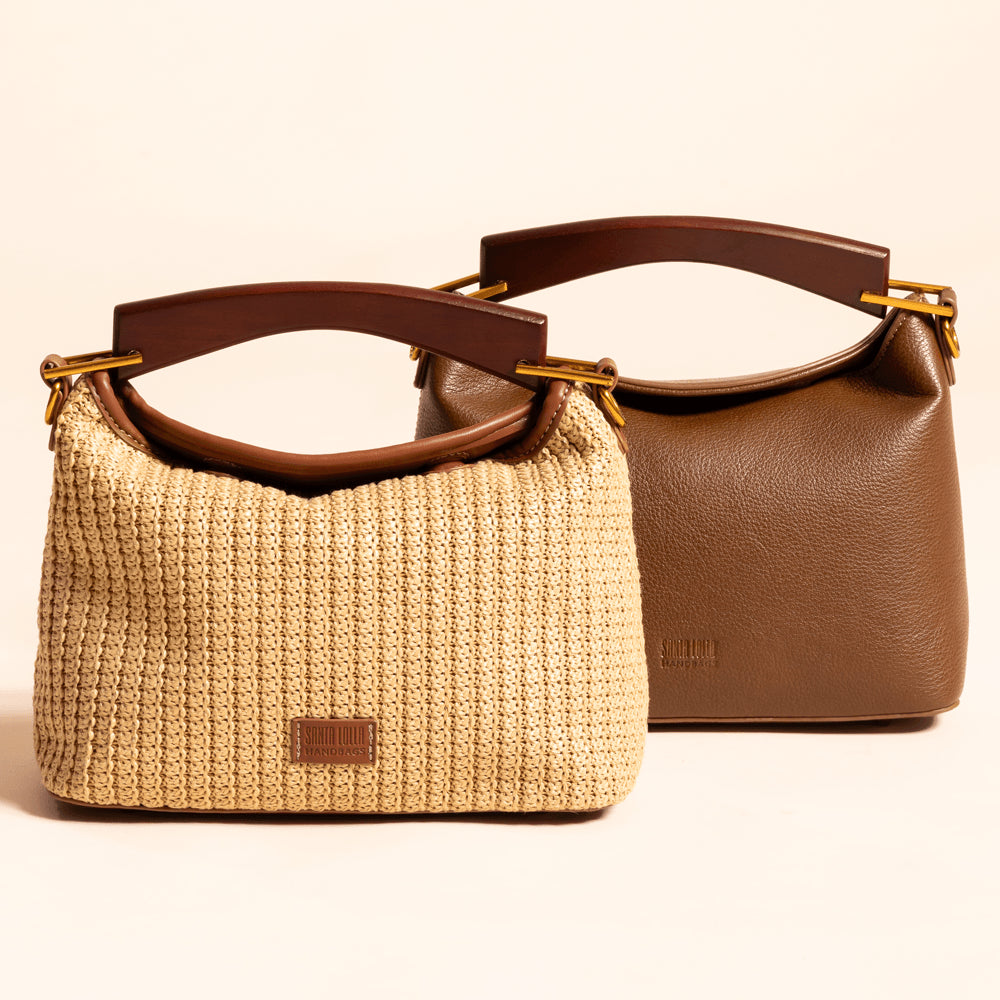 Bolsa Tote Santa Lolla Bege Tramado Alça Marrom