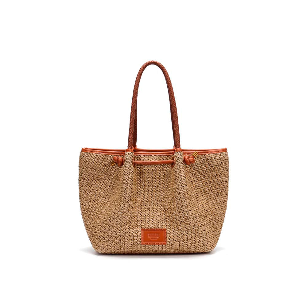 Bolsa Tote Santa Lolla Bege Tramado Alça Ombro