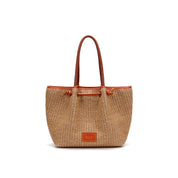 Bolsa Tote Santa Lolla Bege Tramado Alça Ombro
