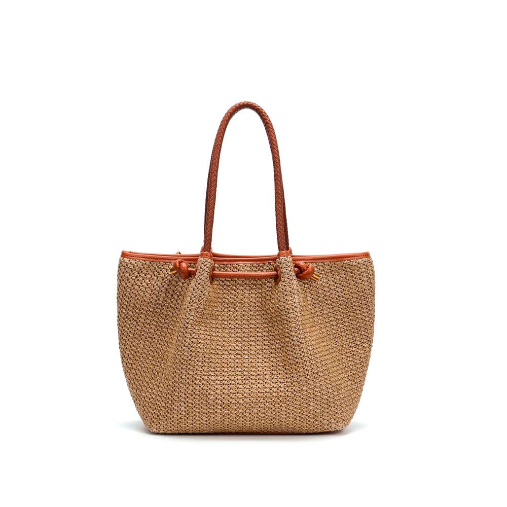 Bolsa Tote Santa Lolla Bege Tramado Alça Ombro
