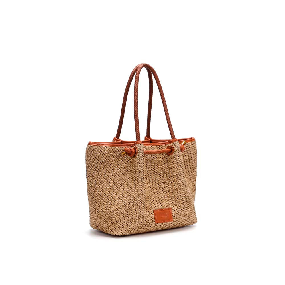 Bolsa Tote Santa Lolla Bege Tramado Alça Ombro