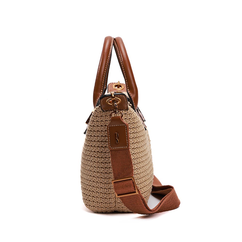 Bolsa Tote Santa Lolla Bege Tramado Alça Tiracolo