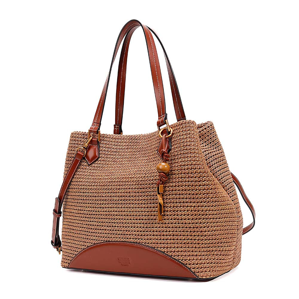 Bolsa Tote Santa Lolla Bege Tramado Alça Tiracolo