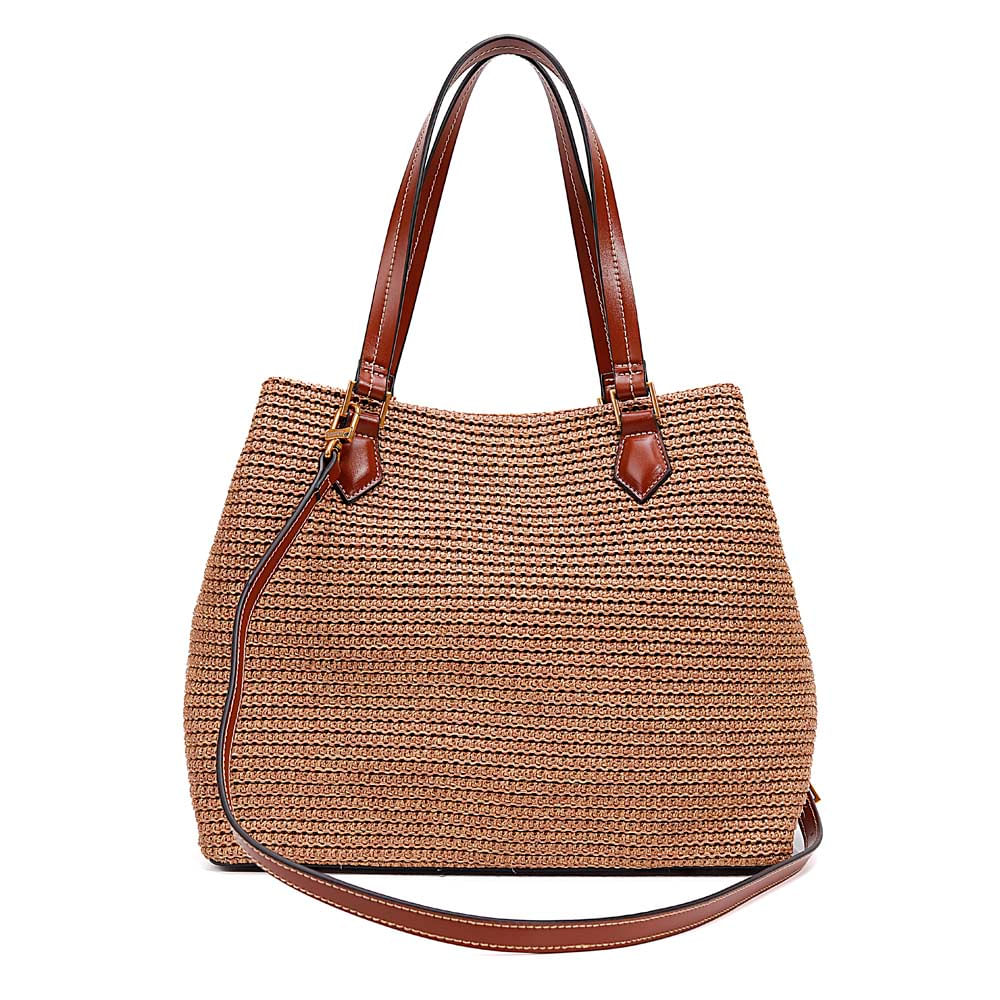 Bolsa Tote Santa Lolla Bege Tramado Alça Tiracolo