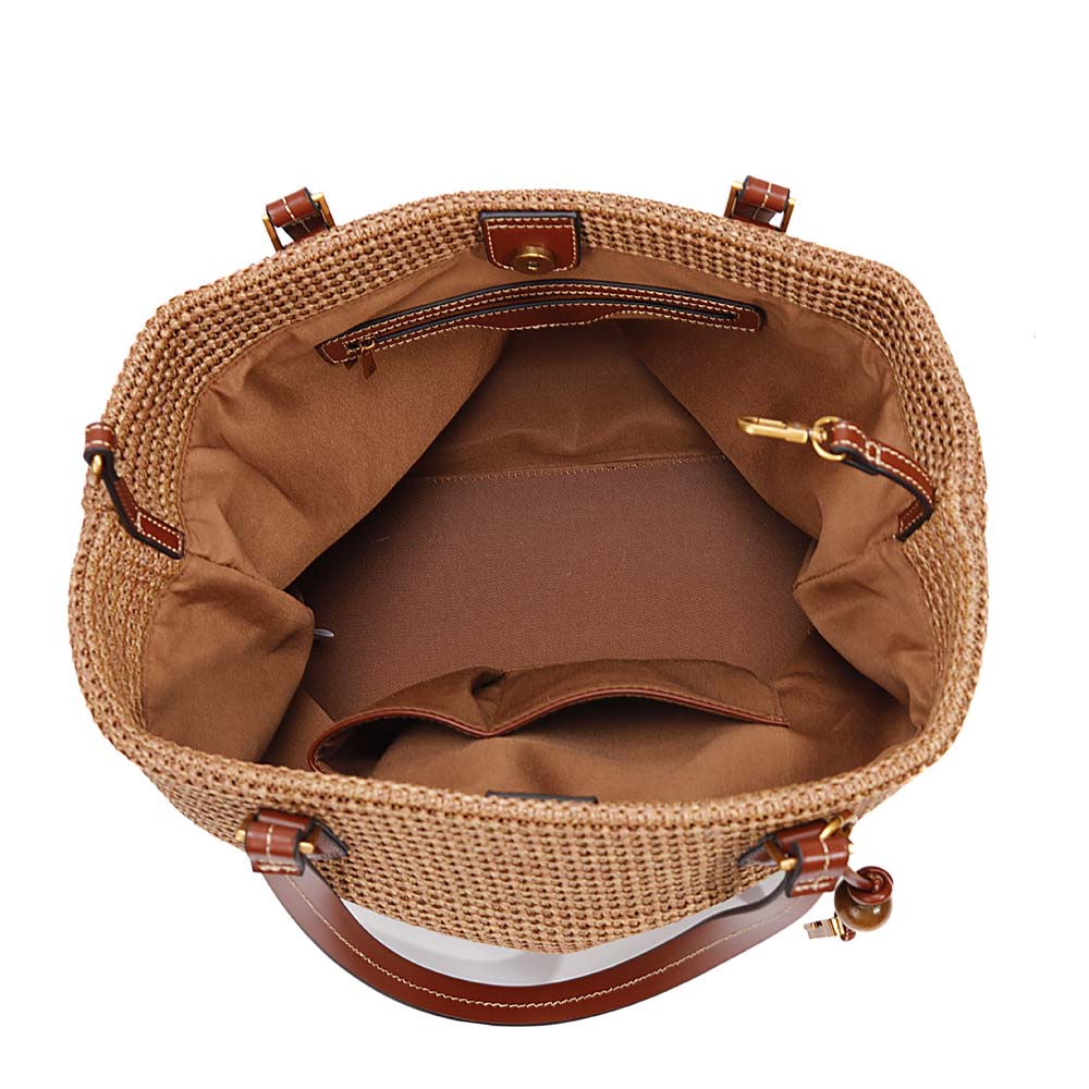 Bolsa Tote Santa Lolla Bege Tramado Alça Tiracolo