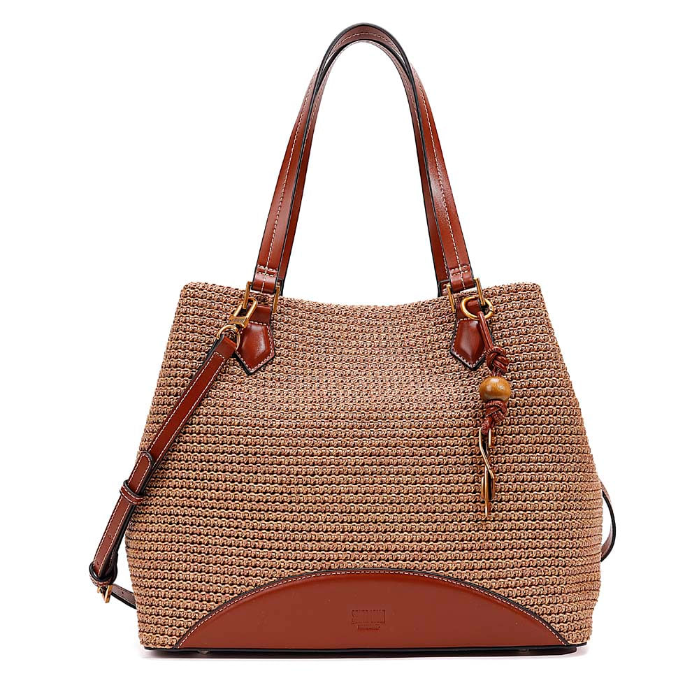 Bolsa Tote Santa Lolla Bege Tramado Alça Tiracolo