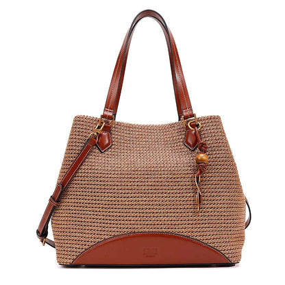 Bolsa Tote Santa Lolla Bege Tramado Alça Tiracolo