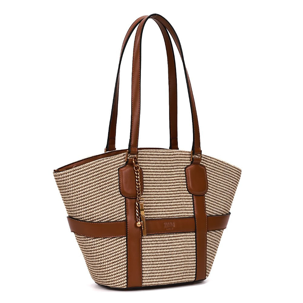 Bolsa Tote Santa Lolla Bege Tramado Safari Grande