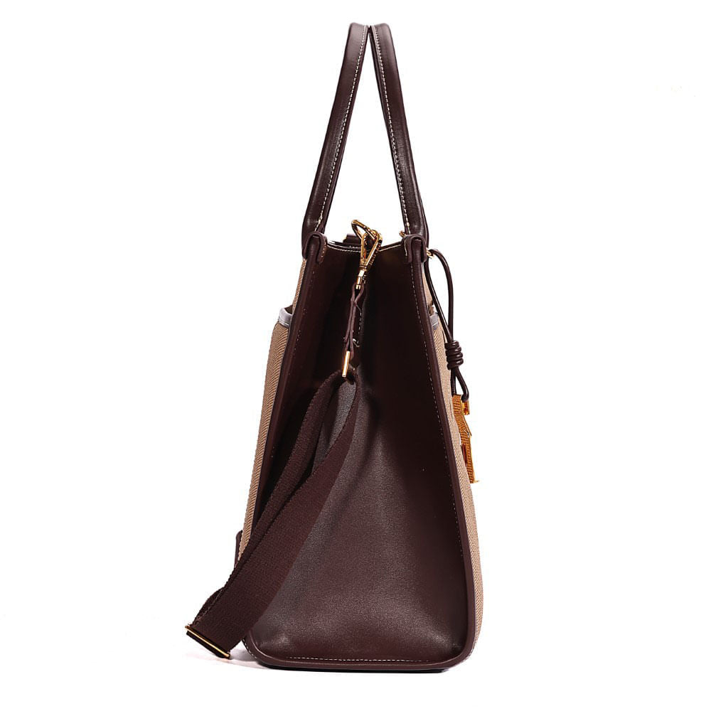 Bolsa Tote Santa Lolla Canva Marrom Duas Alças