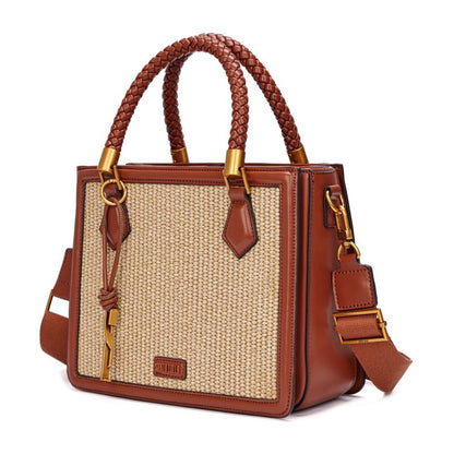 Bolsa Tote Santa Lolla Caramelo Tramada Alça Dupla