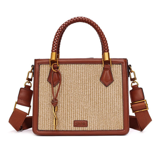 Bolsa Tote Santa Lolla Caramelo Tramada Alça Dupla