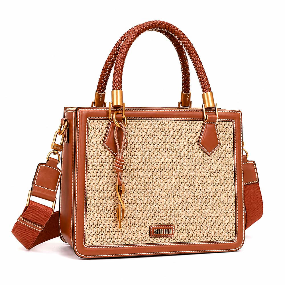 Bolsa Tote Santa Lolla Caramelo Tramado Alça Tecido