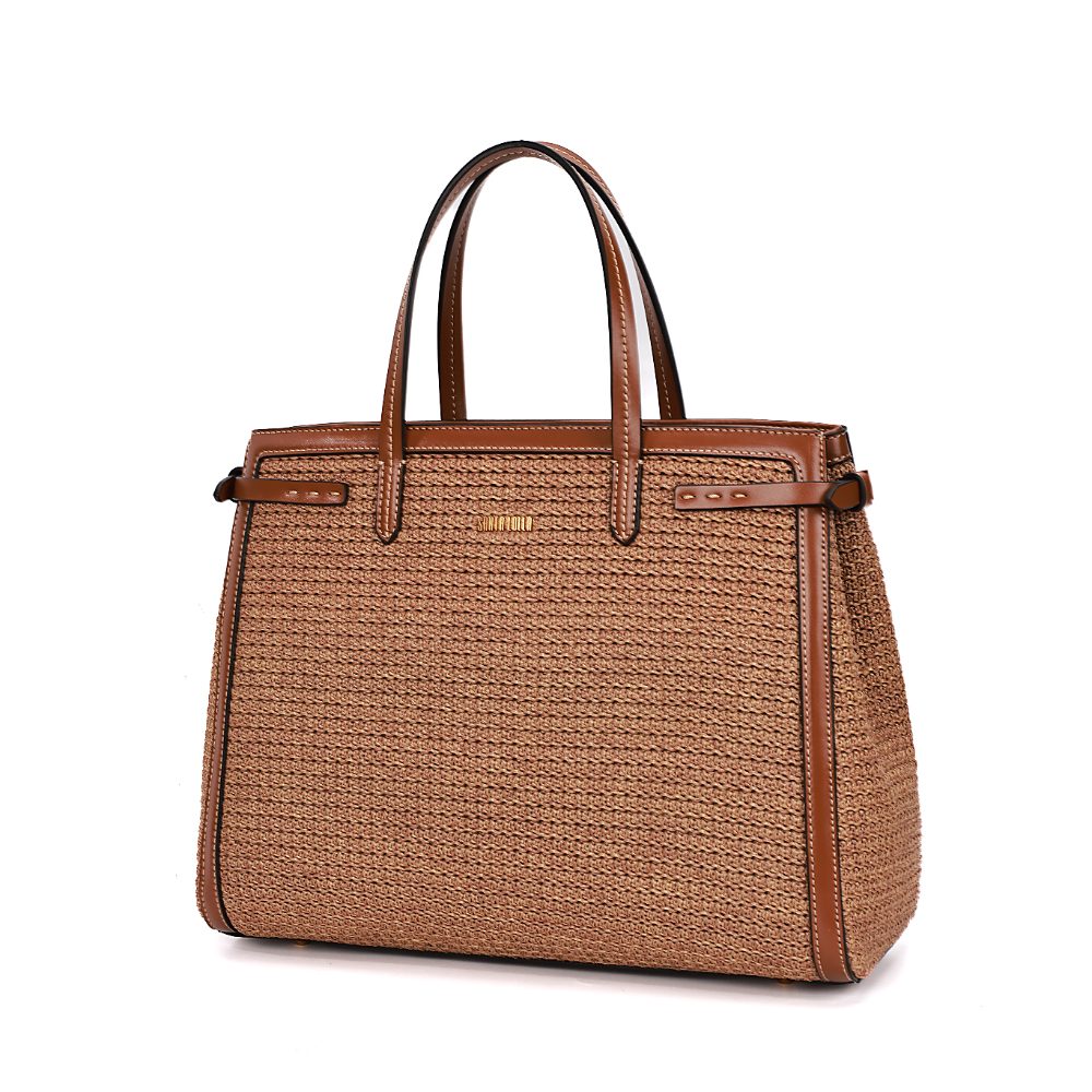 Bolsa Tote Santa Lolla Caramelo Tramado Alça Tiracolo