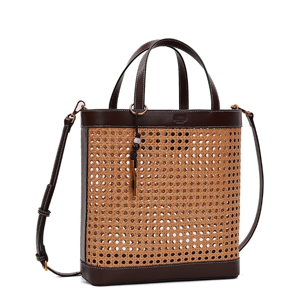 Bolsa Tote Santa Lolla Caramelo Tramado Alça Tiracolo