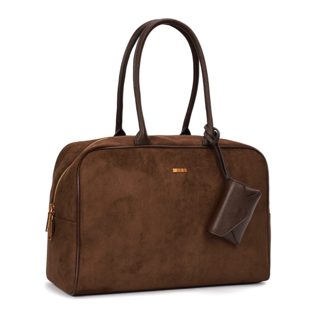Bolsa Tote Santa Lolla Marrom Camurça Grande