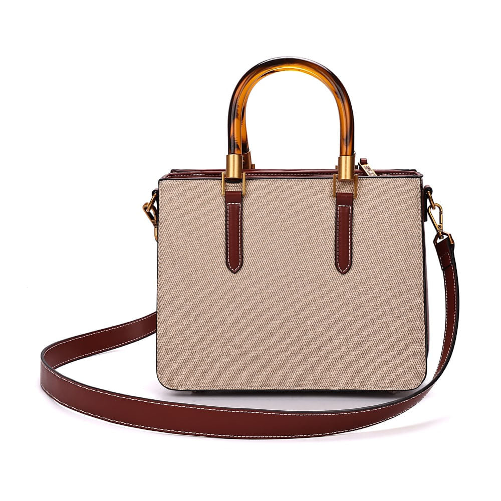 Bolsa Tote Santa Lolla Marrom Canvas Duas Alças 