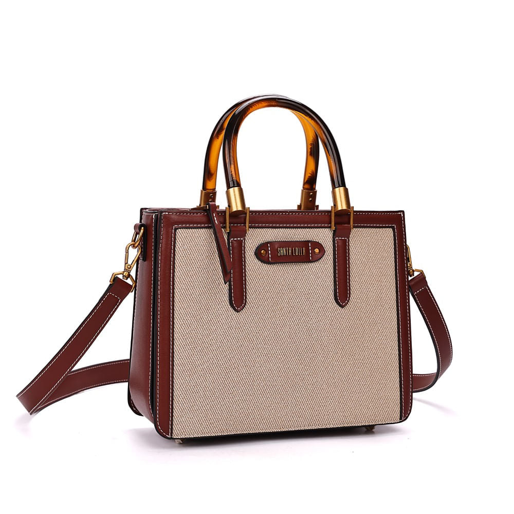 Bolsa Tote Santa Lolla Marrom Canvas Duas Alças 