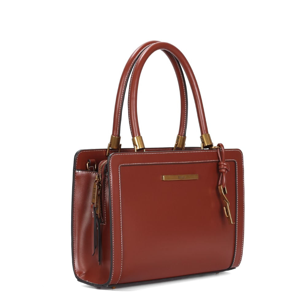 Bolsa Tote Santa Lolla Marrom Pesponto 