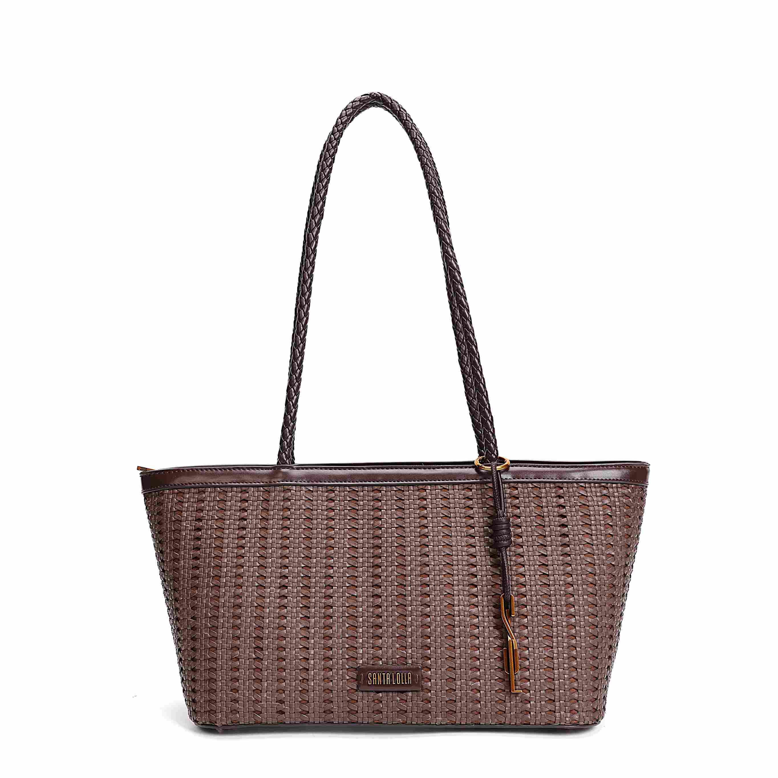 Bolsa Tote Santa Lolla Marrom Trançada Zíper