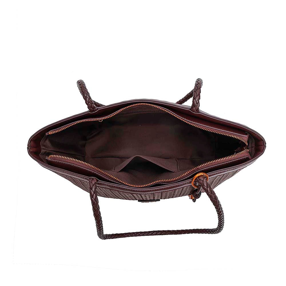Bolsa Tote Santa Lolla Marrom Trançada Zíper