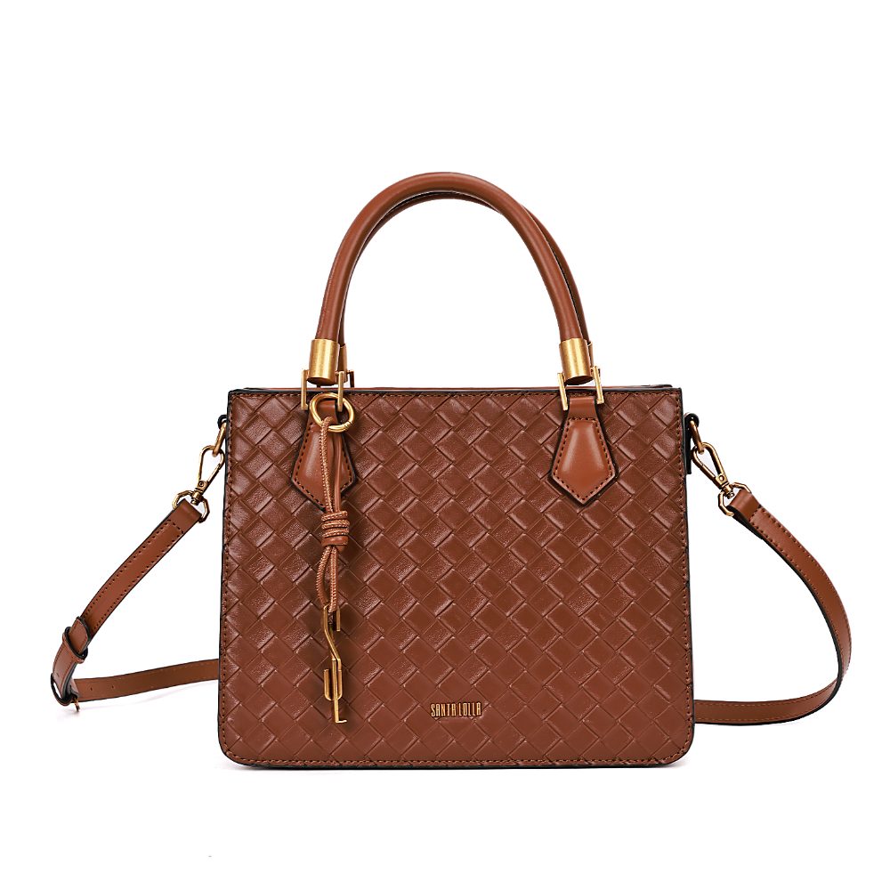 Bolsa Tote Santa Lolla Marrom Tressê Alça Tiracolo