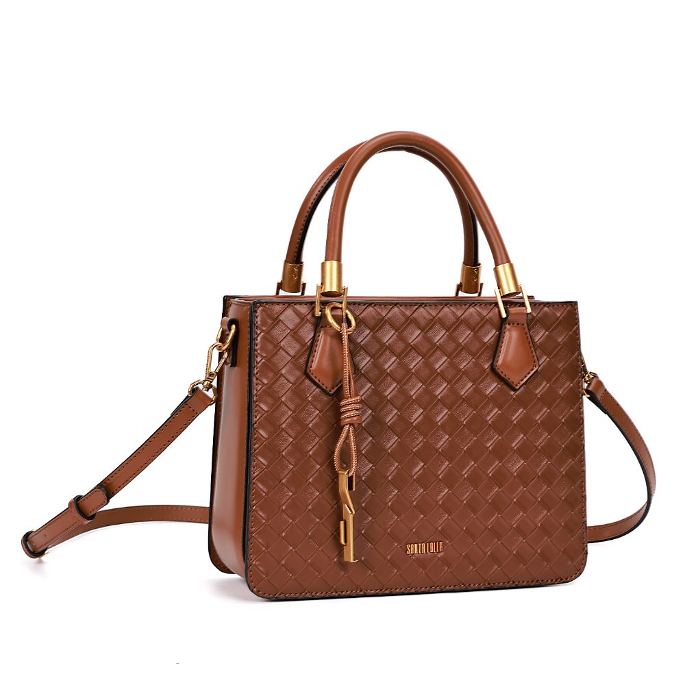 Bolsa Tote Santa Lolla Marrom Tressê Alça Tiracolo