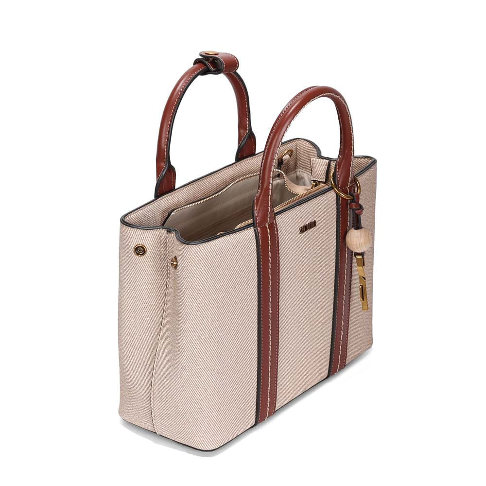 Bolsa Tote Santa Lolla Off White Canvas Alça Dupla