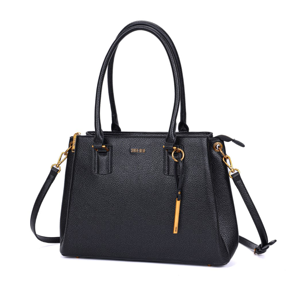 Bolsa Tote Santa Lolla Preta Alça Dupla Tiracolo