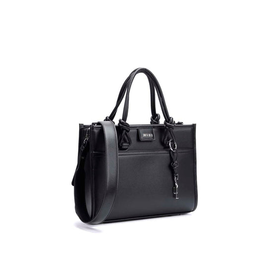 Bolsa Tote Santa Lolla Preta Alça Longa E Pingente