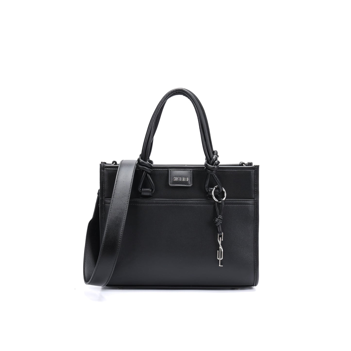 Bolsa Tote Santa Lolla Preta Alça Longa E Pingente