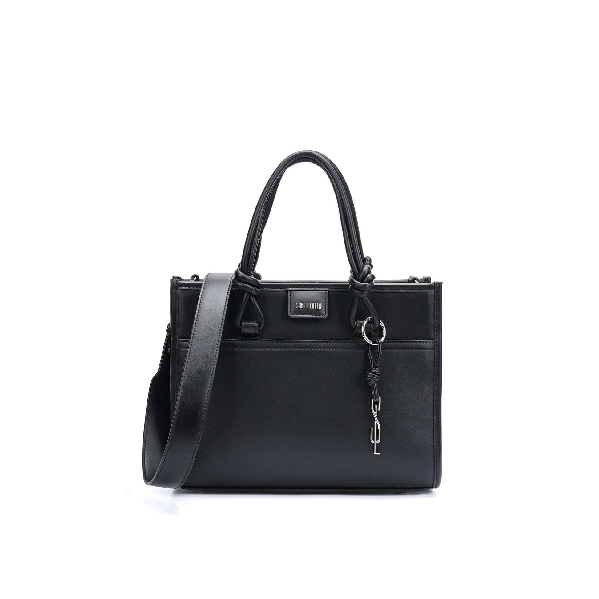 Bolsa Tote Santa Lolla Preta Alça Longa E Pingente