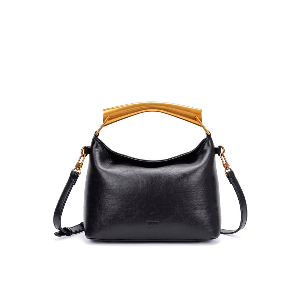 Bolsa Tote Santa Lolla Preta Alça Metal Dourada