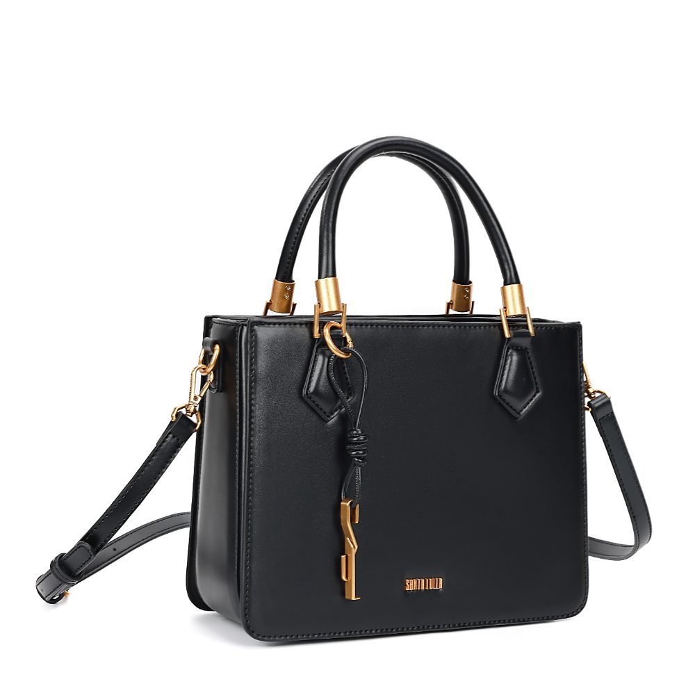 Bolsa Tote Santa Lolla Preta Alça Tiracolo Dourado