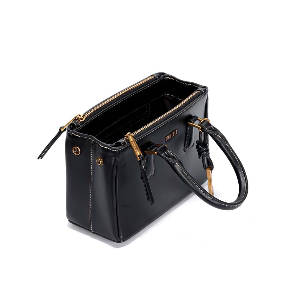 Bolsa Tote Santa Lolla Preta Costura Contrastante