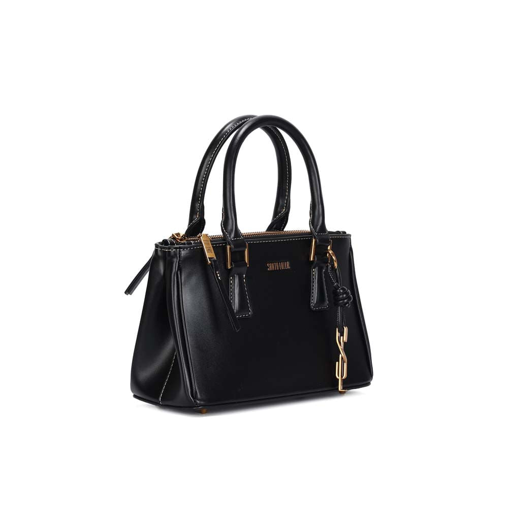 Bolsa Tote Santa Lolla Preta Costura Contrastante